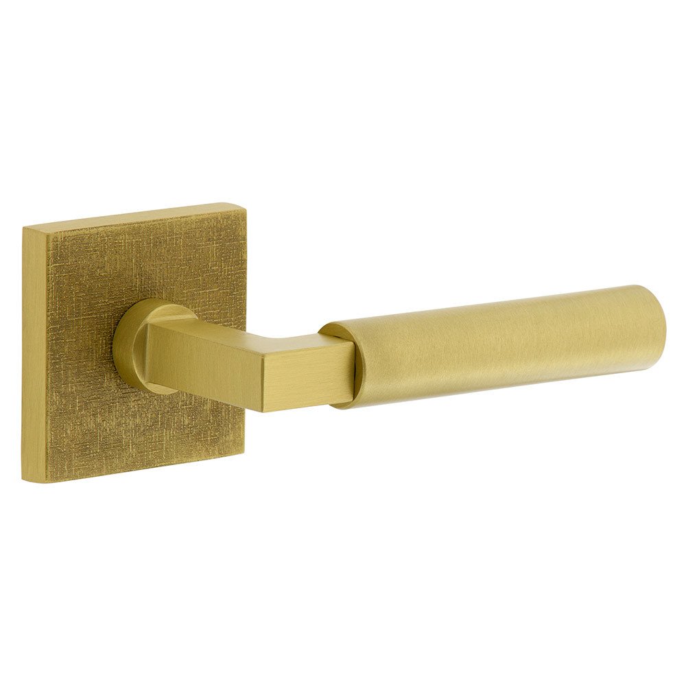 Single Dummy - Quadrato Linen Rosette with Right Handed Contempo Smooth Lever in Satin Brass