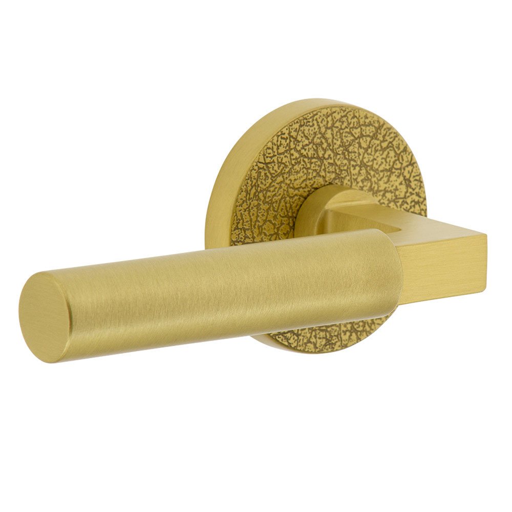 Single Dummy - Circolo Leather Rosette with Left Handed Contempo Smooth Lever in Satin Brass