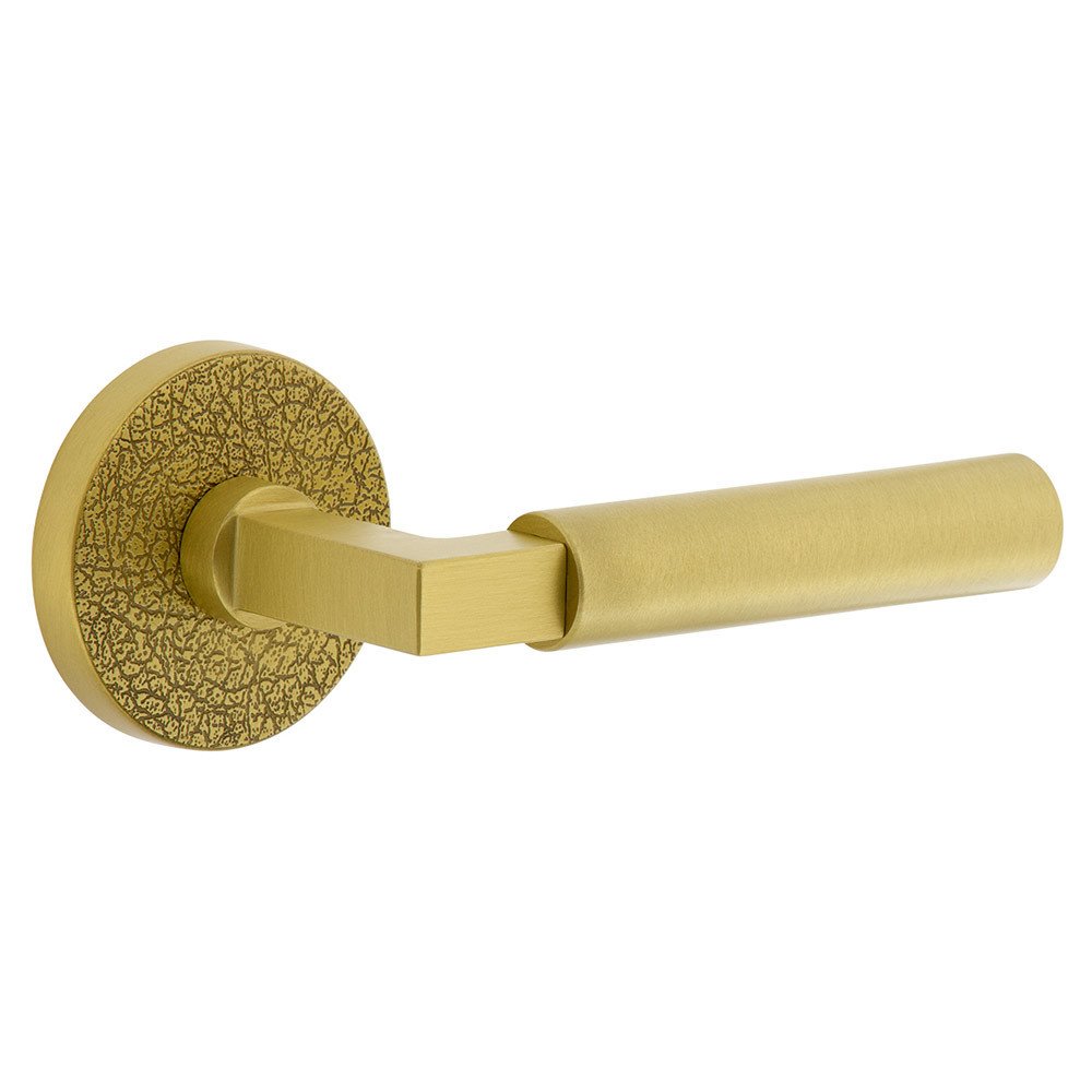 Single Dummy - Circolo Leather Rosette with Right Handed Contempo Smooth Lever in Satin Brass