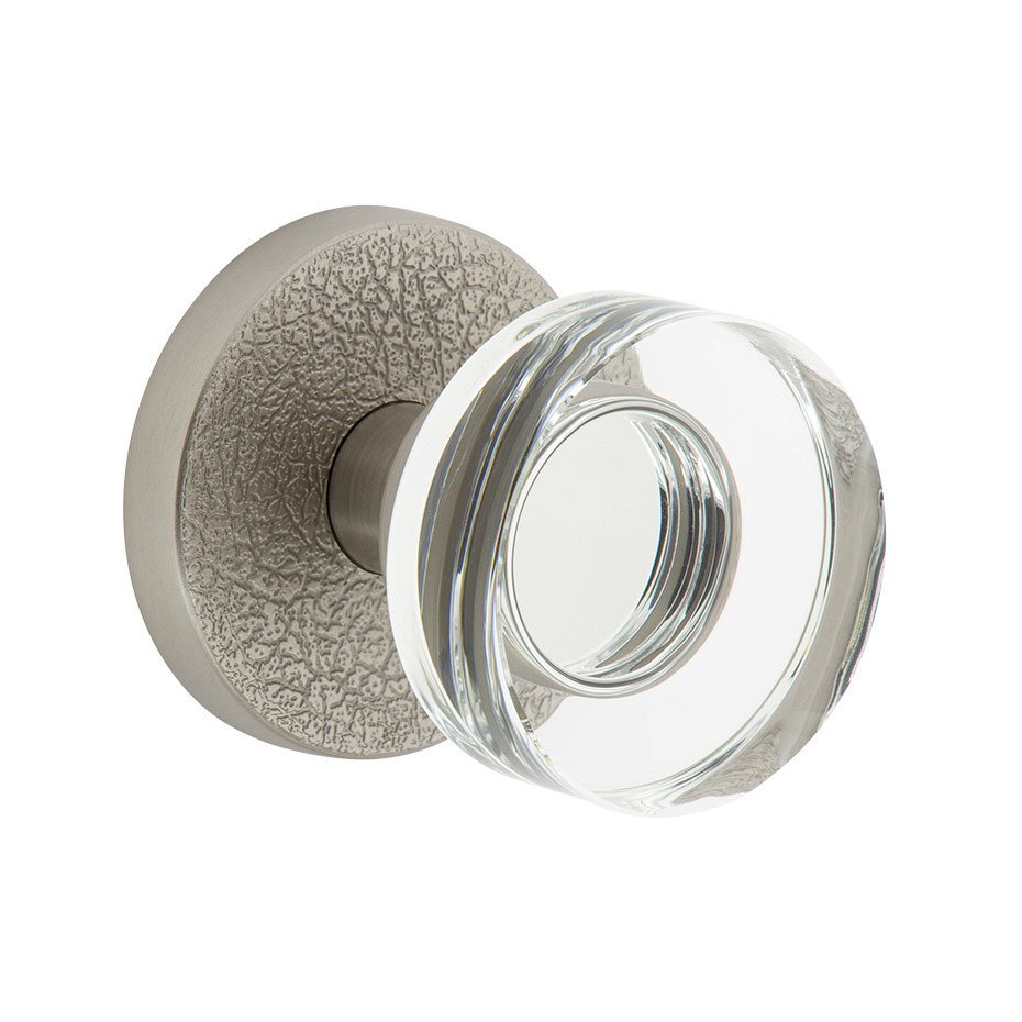 Complete Double Dummy Set - Circolo Leather Rosette with Circolo Crystal Knob in Satin Nickel