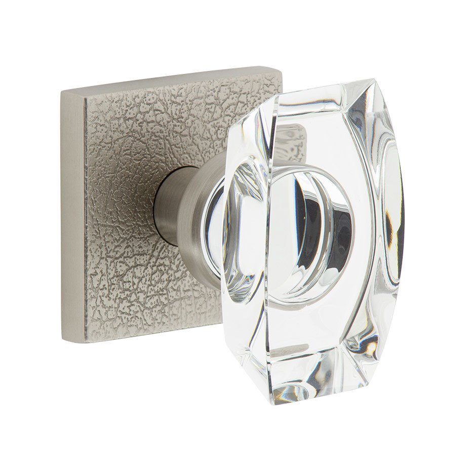 Complete Double Dummy Set - Quadrato Leather Rosette with Stella Crystal Knob in Satin Nickel
