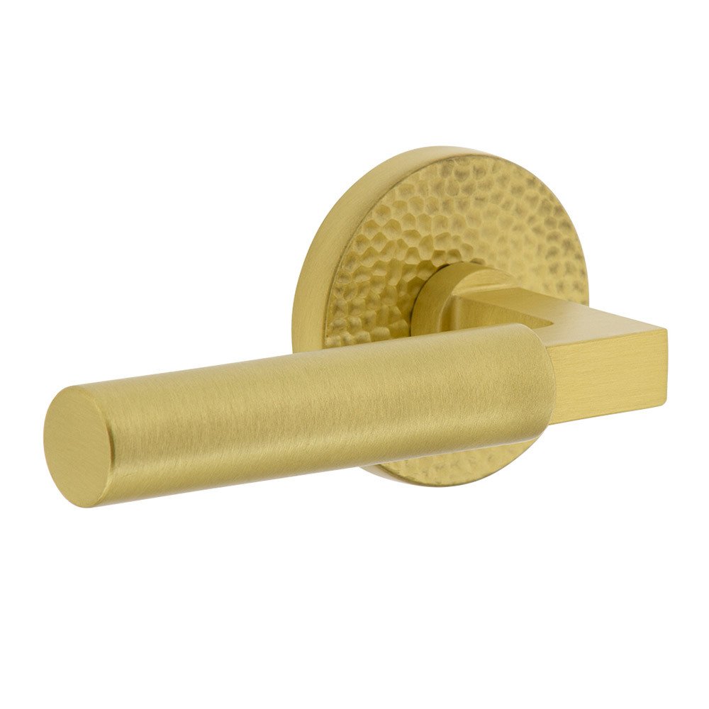 Complete Double Dummy Set - Circolo Hammered Rosette with Left Handed Contempo Smooth Lever in Satin Brass
