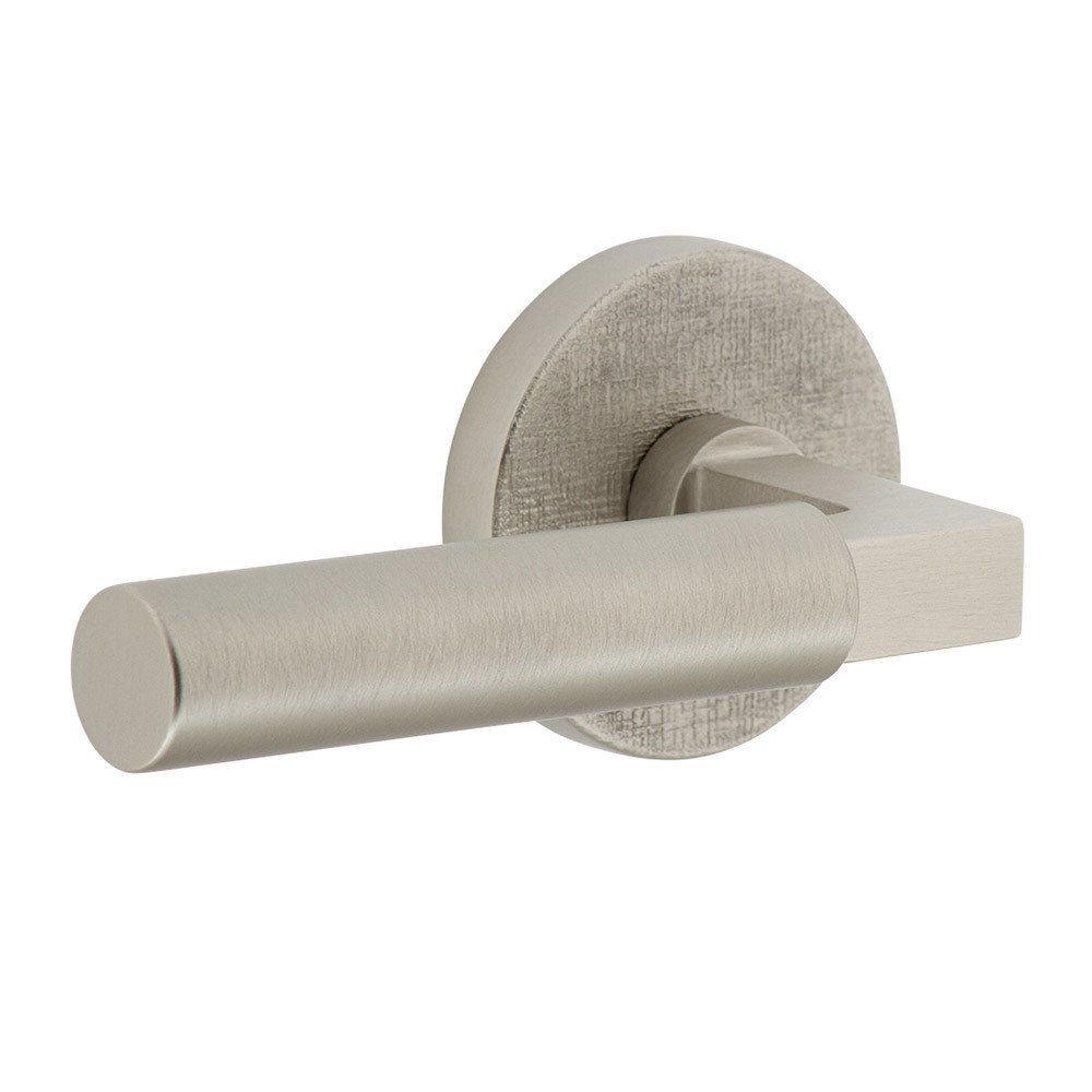 Complete Double Dummy Set - Circolo Linen Rosette with Left Handed Contempo Smooth Lever in Satin Nickel