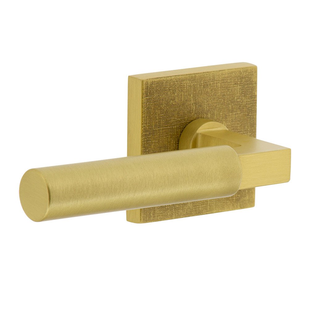 Complete Double Dummy Set - Quadrato Linen Rosette with Left Handed Contempo Smooth Lever in Satin Brass