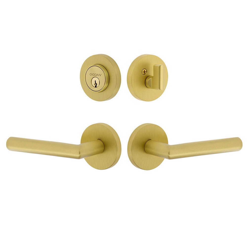 Circolo Rosette with Moderno Lever and matching Deadbolt in Satin Brass