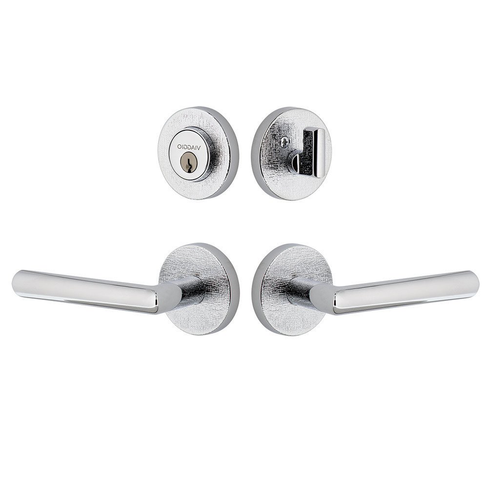 Circolo Linen Rosette with Moderno Lever and matching Deadbolt in Bright Chrome