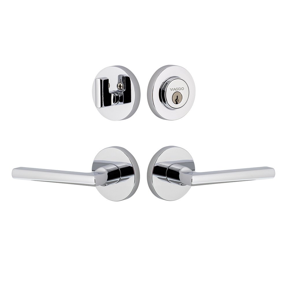 Circolo Rosette with Milano Lever and matching Deadbolt in Bright Chrome