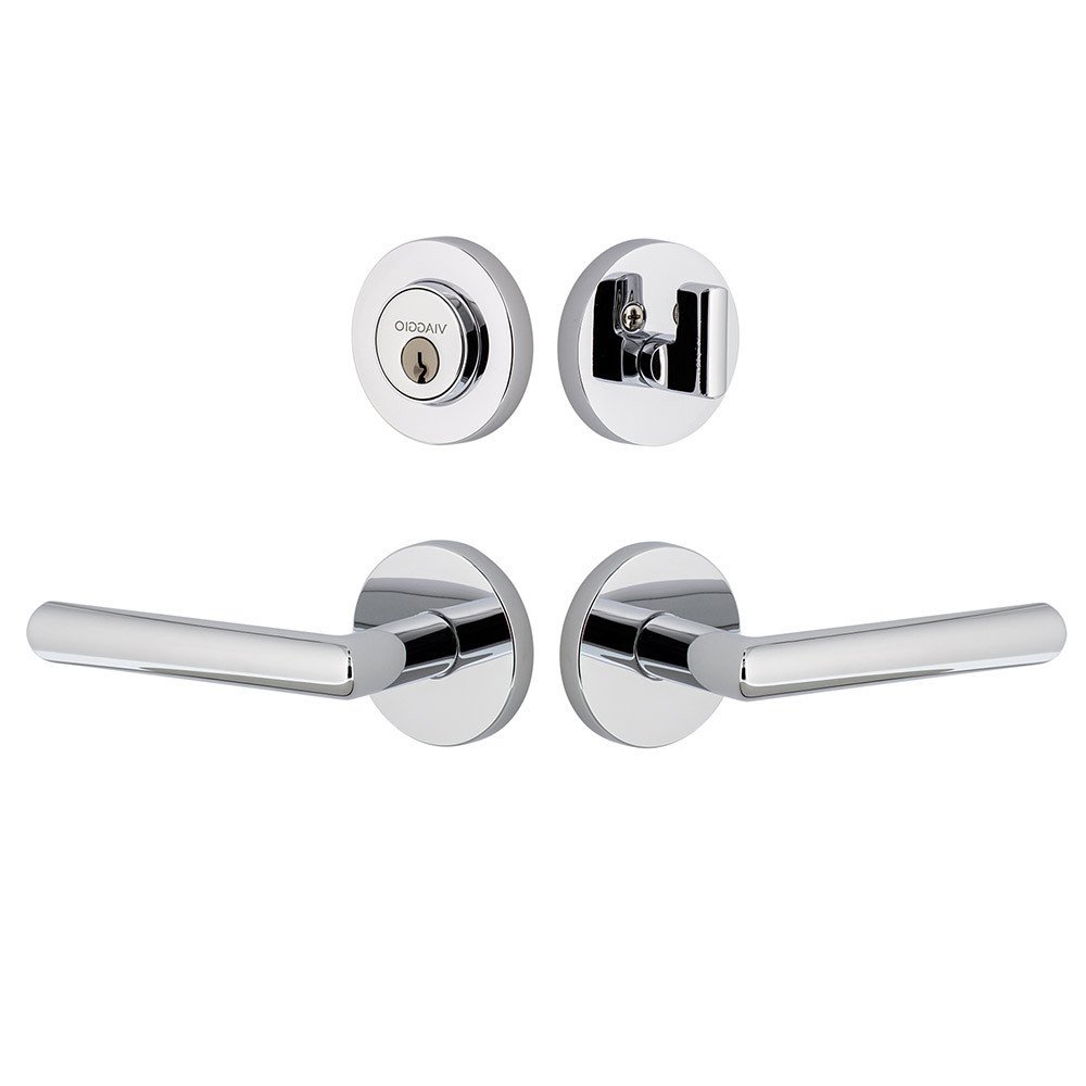 Circolo Rosette with Moderno Lever and matching Deadbolt in Bright Chrome