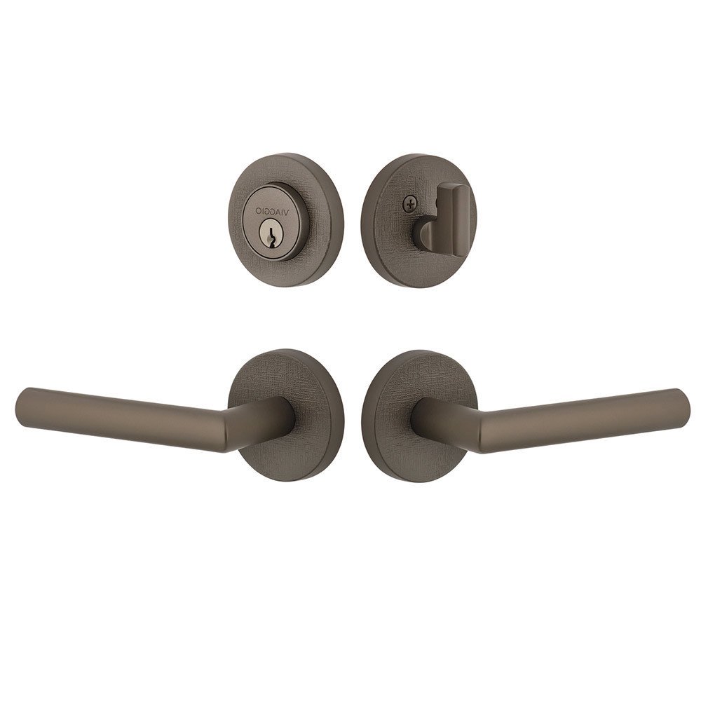 Circolo Linen Rosette with Moderno Lever and matching Deadbolt in Titanium Gray