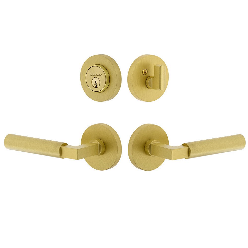 Circolo Rosette with Contempo Smooth Lever and matching Deadbolt in Satin Brass