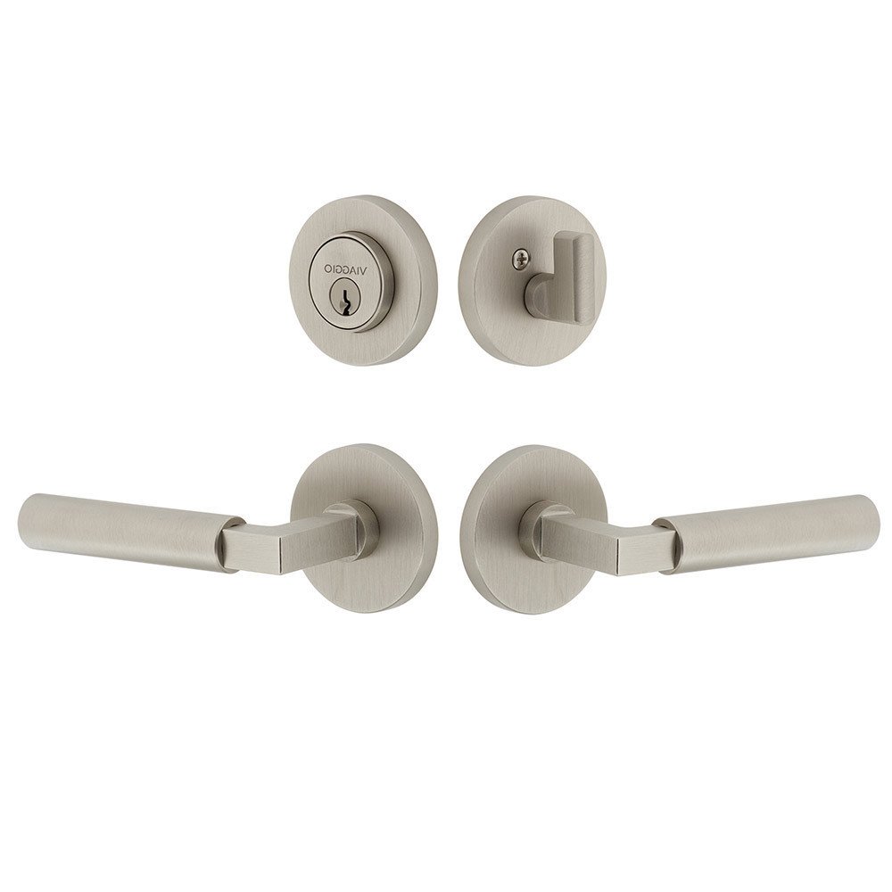 Circolo Rosette with Contempo Smooth Lever and matching Deadbolt in Satin Nickel