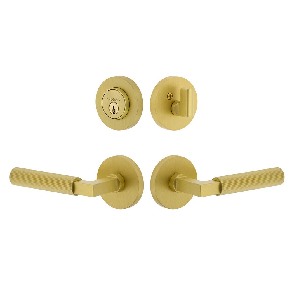 Circolo Rosette with Contempo Fluted Lever and matching Deadbolt in Satin Brass