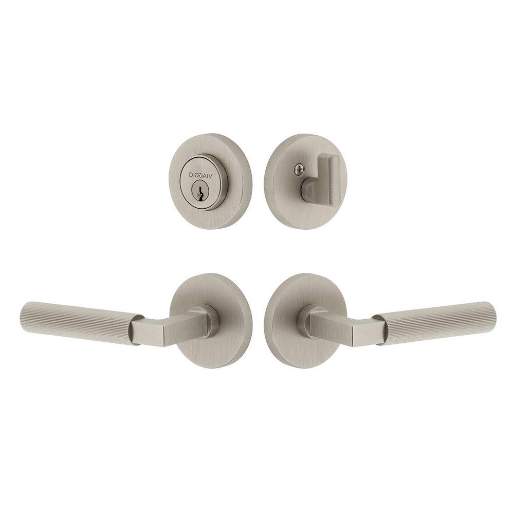 Circolo Rosette with Contempo Fluted Lever and matching Deadbolt in Satin Nickel