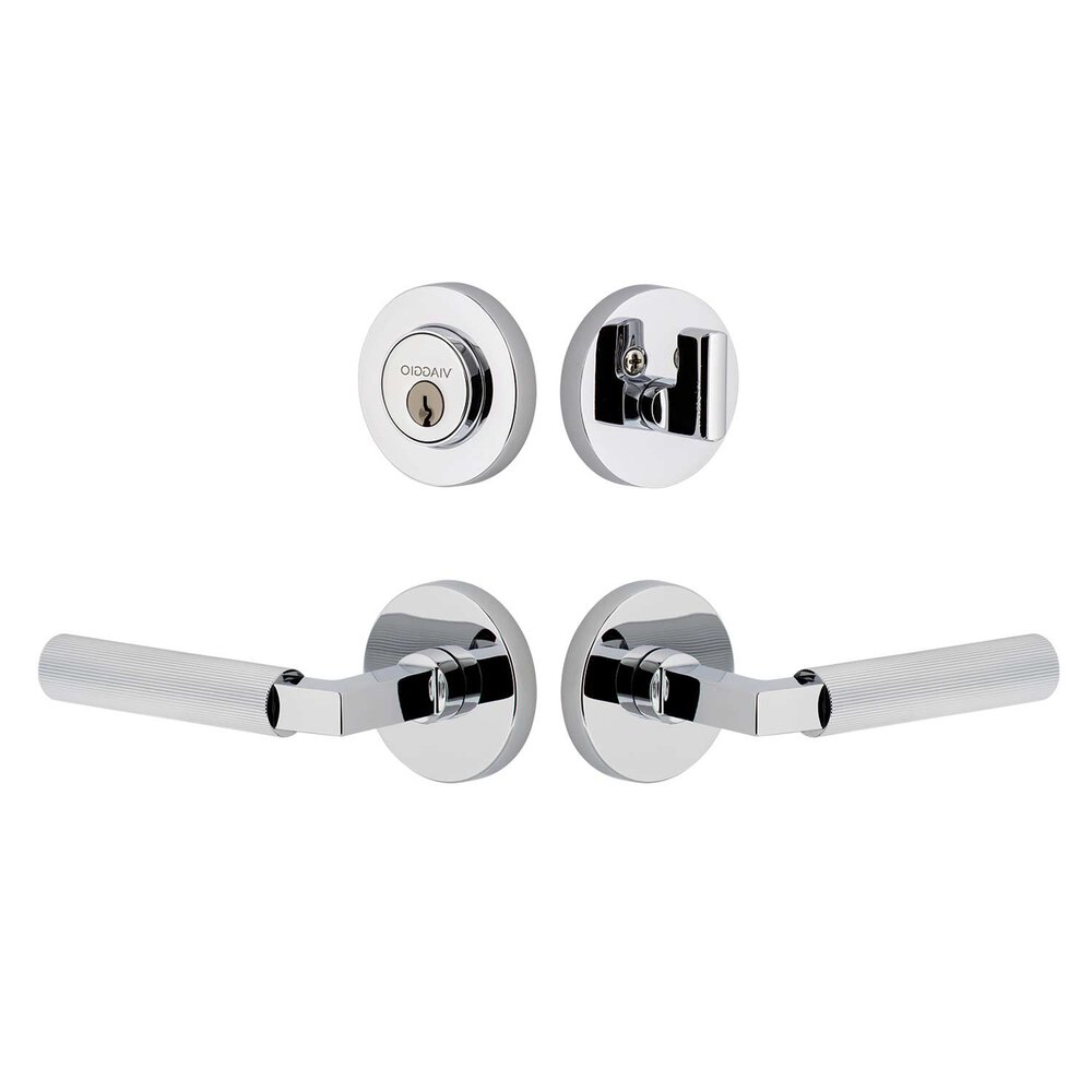 Circolo Rosette with Contempo Fluted Lever and matching Deadbolt in Bright Chrome