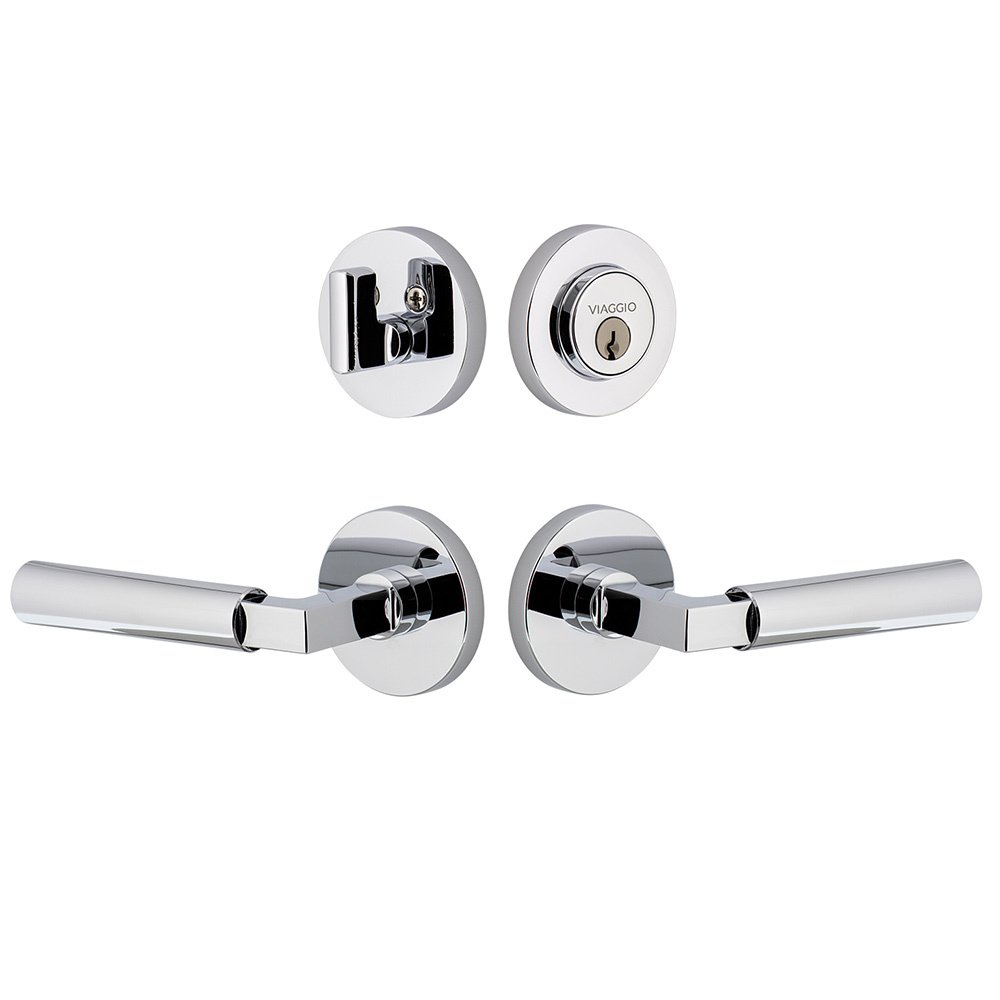 Circolo Rosette with Contempo Smooth Lever and matching Deadbolt in Bright Chrome