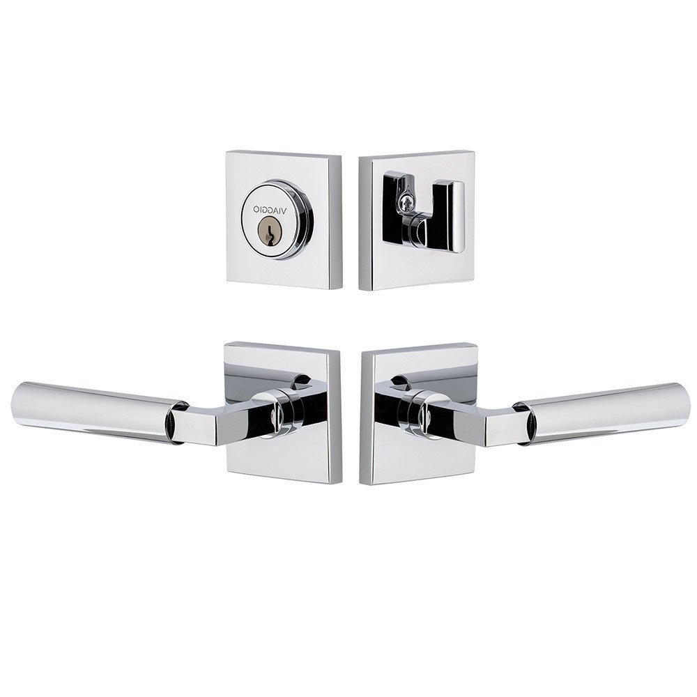Quadrato Rosette with Contempo Smooth Lever and matching Deadbolt in Bright Chrome