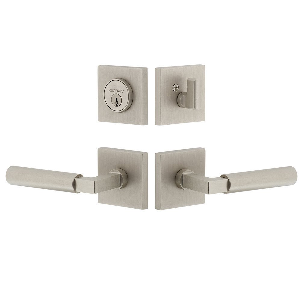 Quadrato Rosette with Contempo Smooth Lever and matching Deadbolt in Satin Nickel