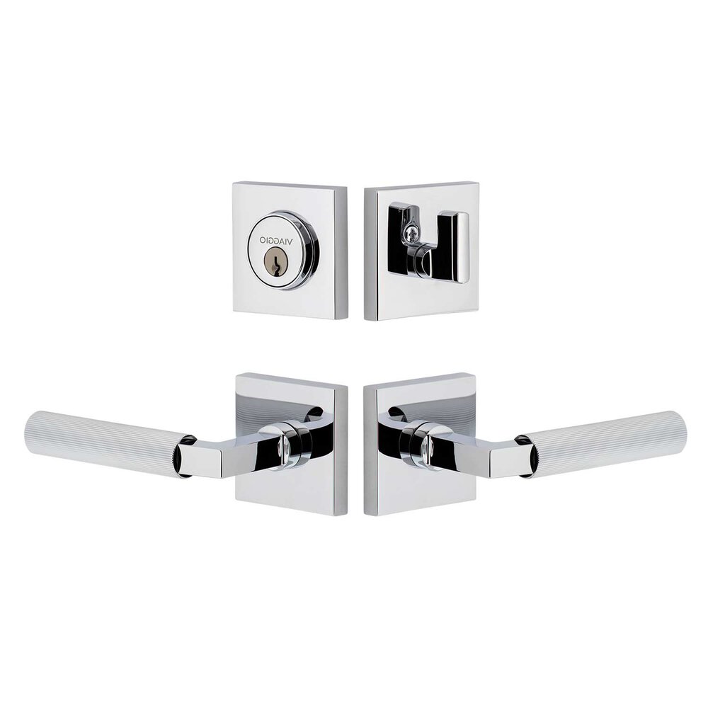 Quadrato Rosette with Contempo Fluted Lever and matching Deadbolt in Bright Chrome