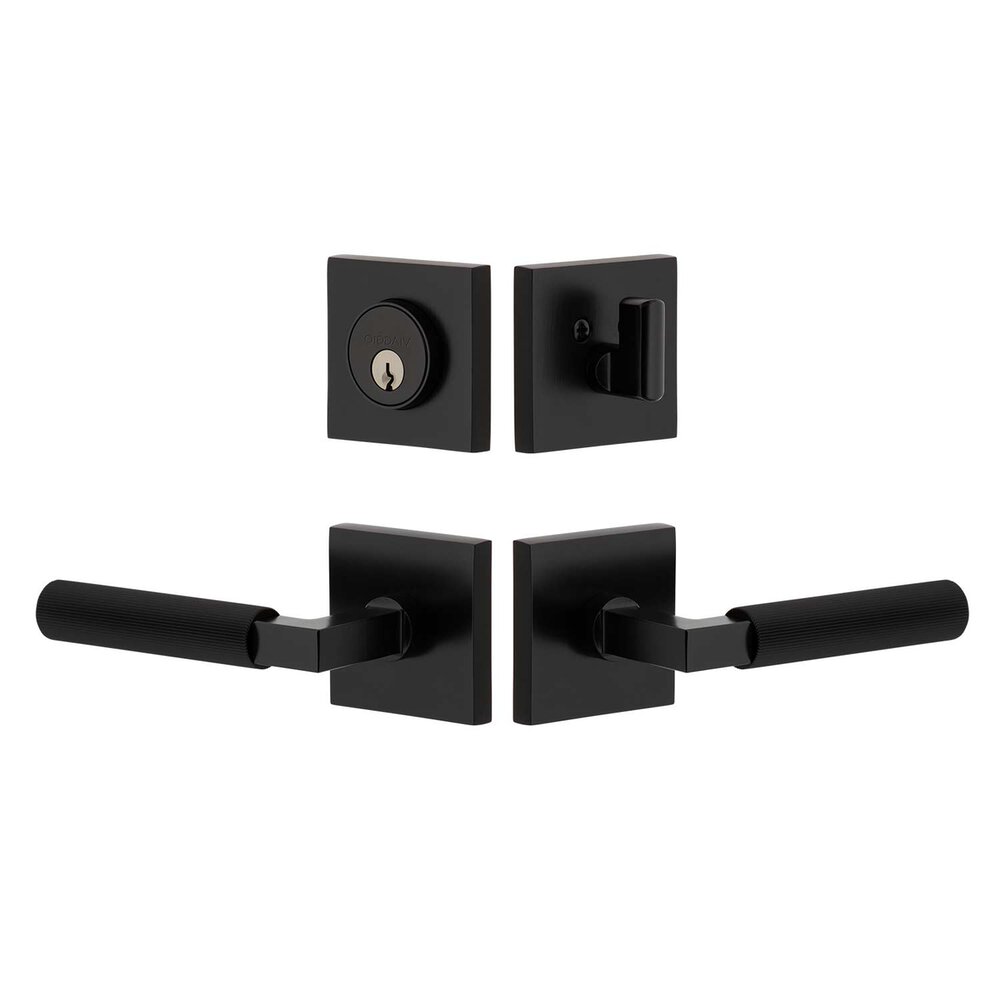 Quadrato Rosette with Contempo Fluted Lever and matching Deadbolt in Satin Black