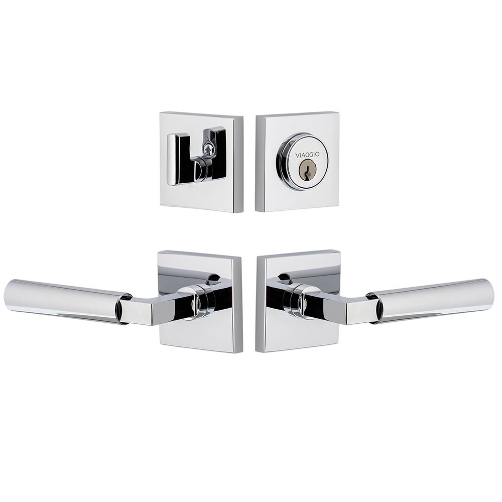 Quadrato Rosette with Contempo Smooth Lever and matching Deadbolt in Bright Chrome