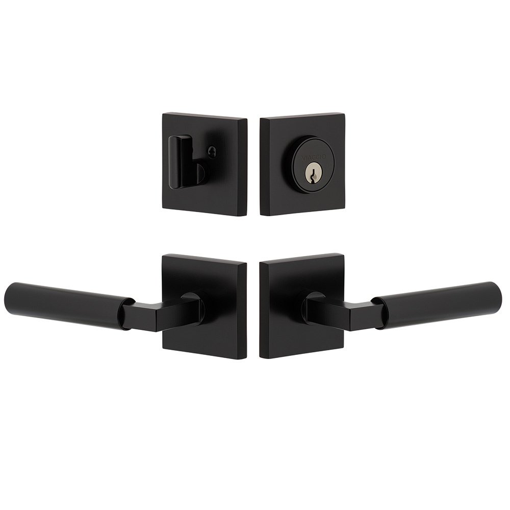 Quadrato Rosette with Contempo Smooth Lever and matching Deadbolt in Satin Black