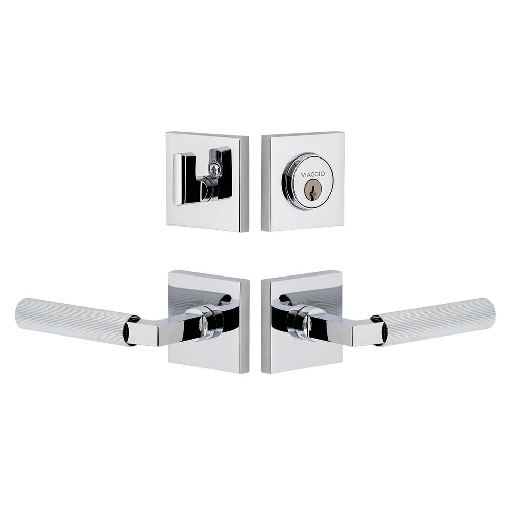 Quadrato Rosette with Contempo Fluted Lever and matching Deadbolt in Bright Chrome
