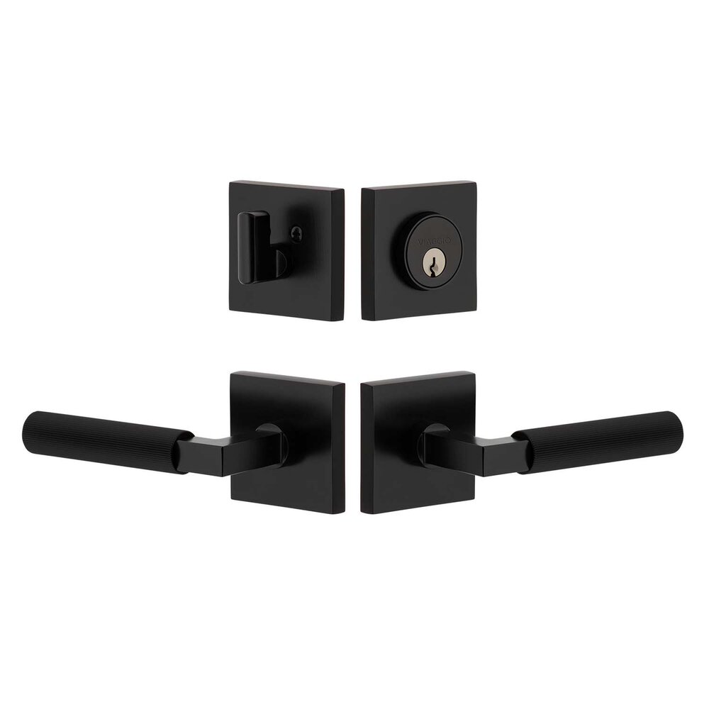 Quadrato Rosette with Contempo Fluted Lever and matching Deadbolt in Satin Black