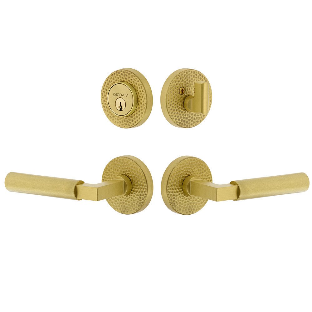 Circolo Hammered Rosette with Contempo Smooth Lever and matching Deadbolt in Satin Brass