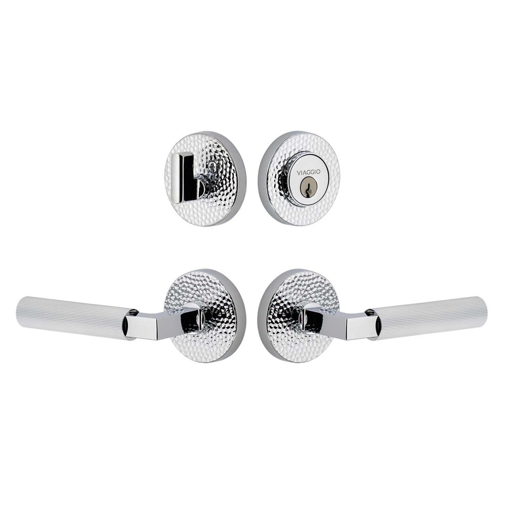 Circolo Hammered Rosette with Contempo Fluted Lever and matching Deadbolt in Bright Chrome