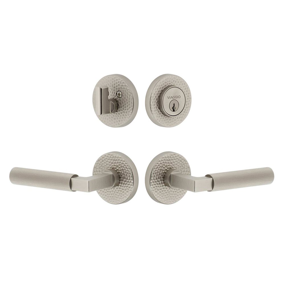 Circolo Hammered Rosette with Contempo Fluted Lever and matching Deadbolt in Satin Nickel