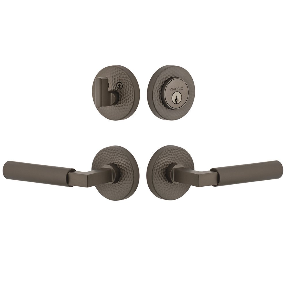 Circolo Hammered Rosette with Contempo Smooth Lever and matching Deadbolt in Titanium Gray