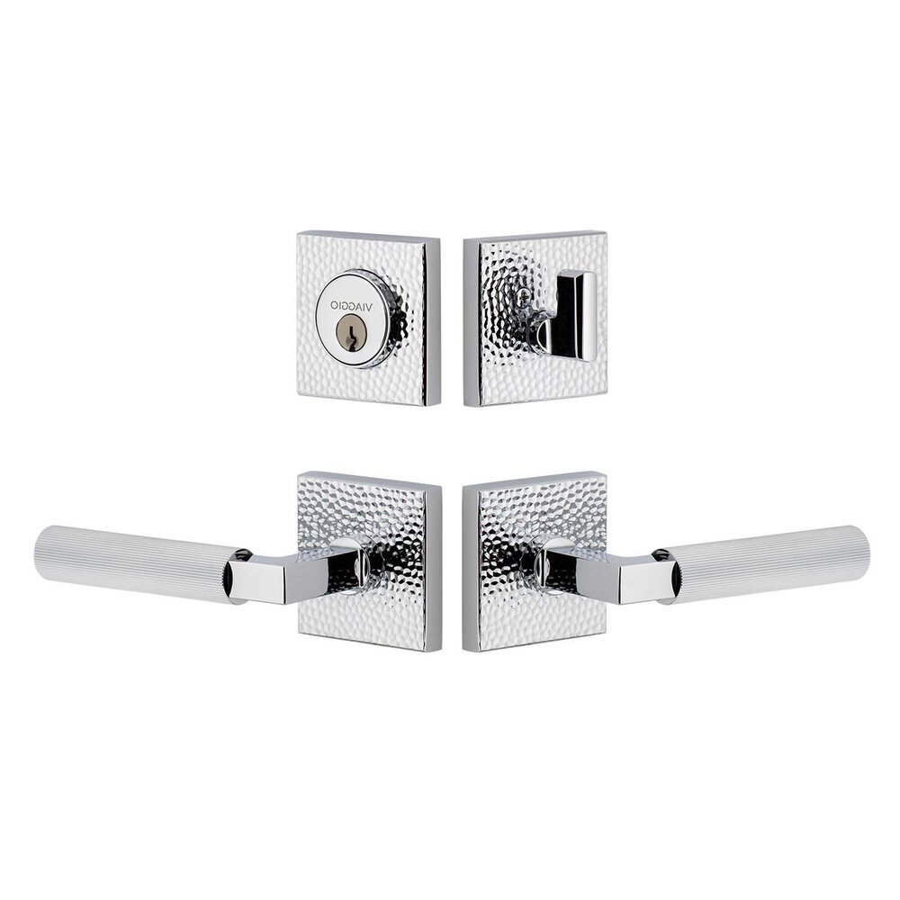 Quadrato Hammered Rosette with Contempo Fluted Lever and matching Deadbolt in Bright Chrome