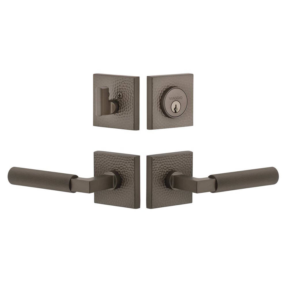 Quadrato Hammered Rosette with Contempo Fluted Lever and matching Deadbolt in Titanium Gray