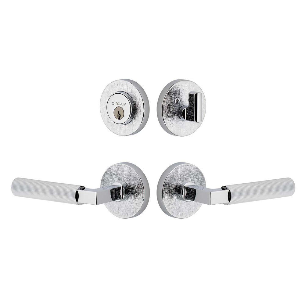 Circolo Linen Rosette with Contempo Fluted Lever and matching Deadbolt in Bright Chrome
