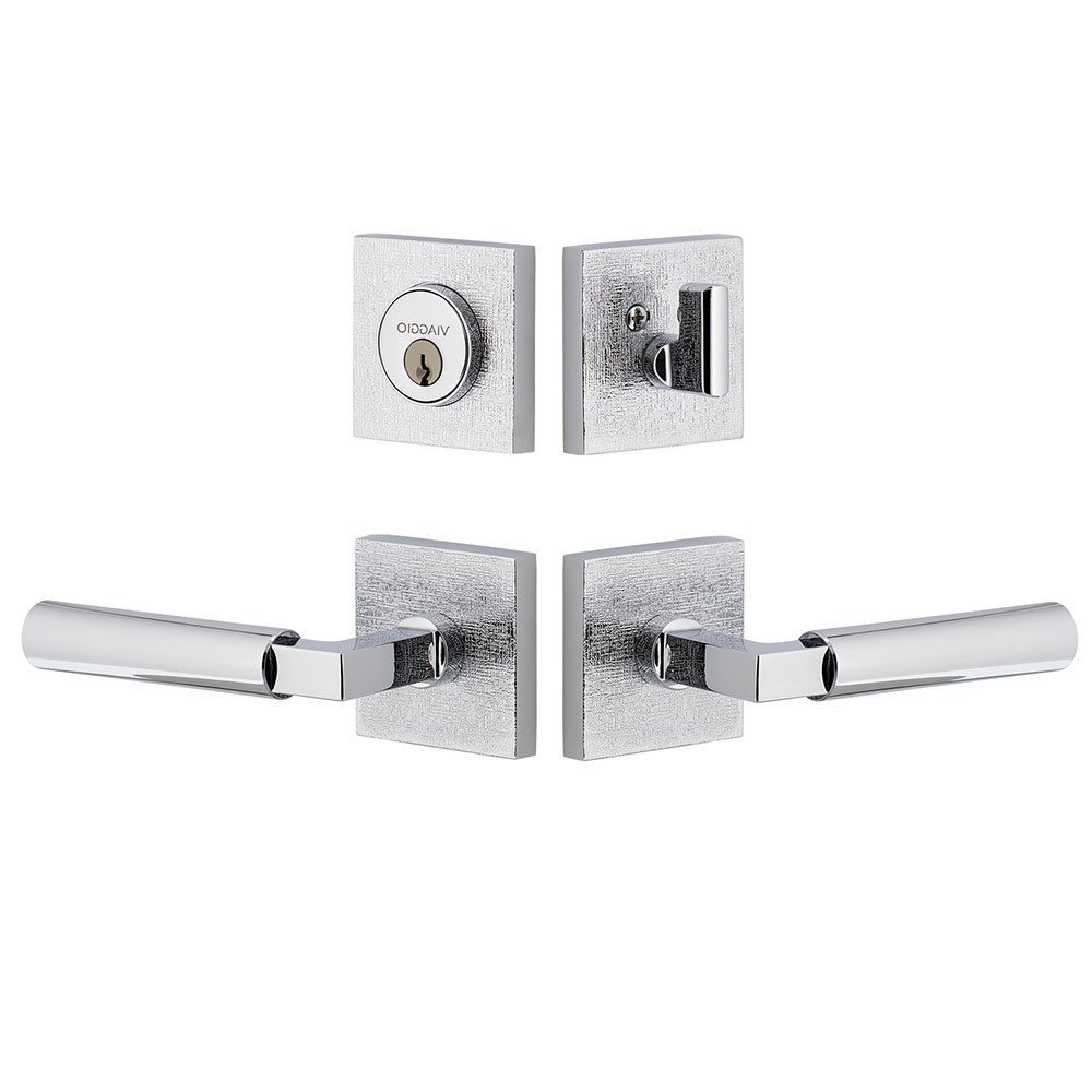 Quadrato Linen Rosette with Contempo Smooth Lever and matching Deadbolt in Bright Chrome