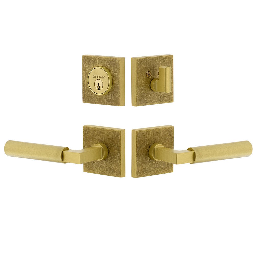 Quadrato Linen Rosette with Contempo Smooth Lever and matching Deadbolt in Satin Brass
