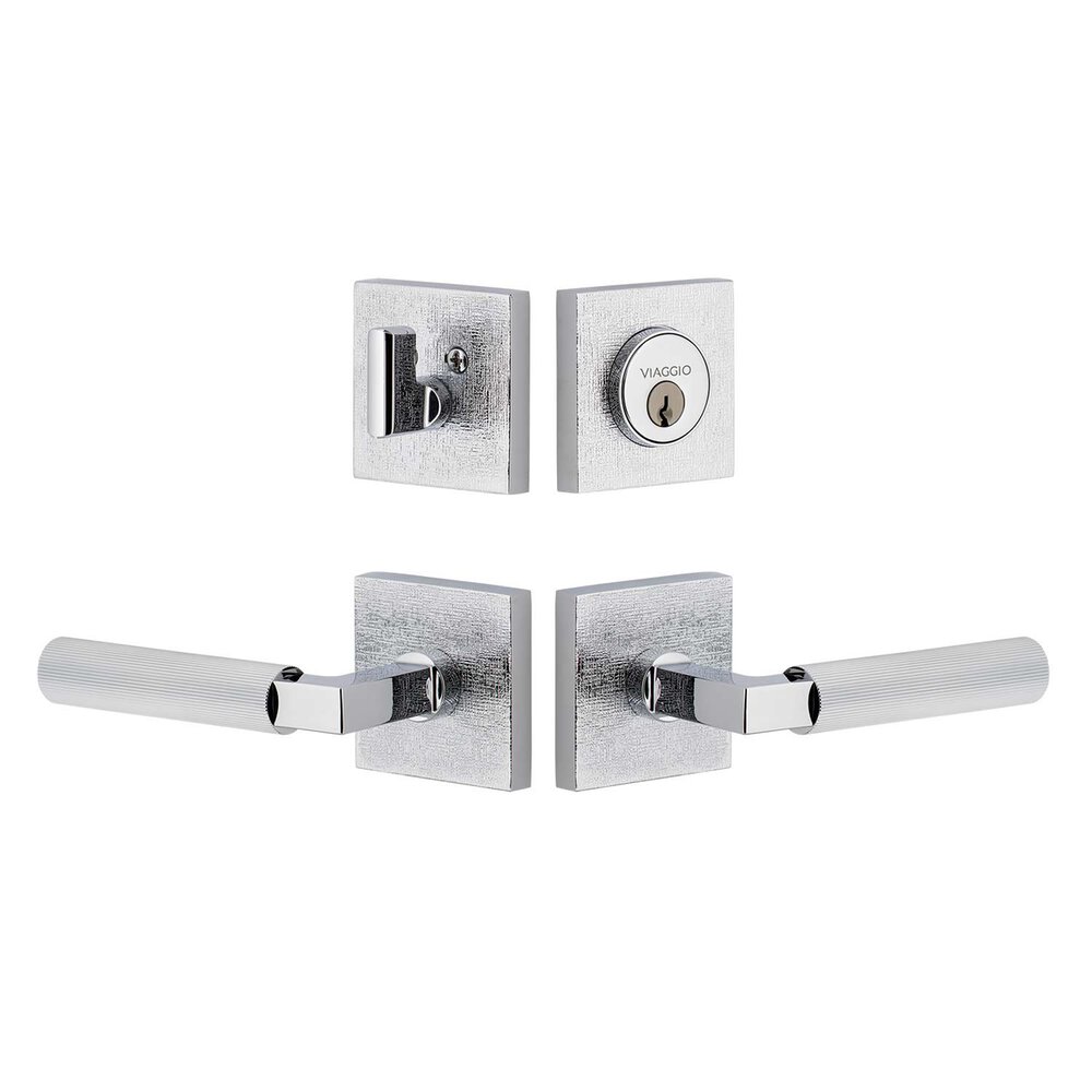 Quadrato Linen Rosette with Contempo Fluted Lever and matching Deadbolt in Bright Chrome