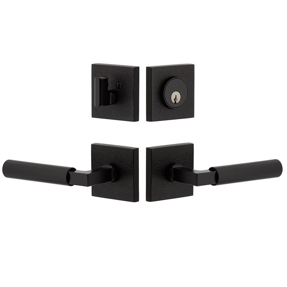 Quadrato Linen Rosette with Contempo Smooth Lever and matching Deadbolt in Satin Black