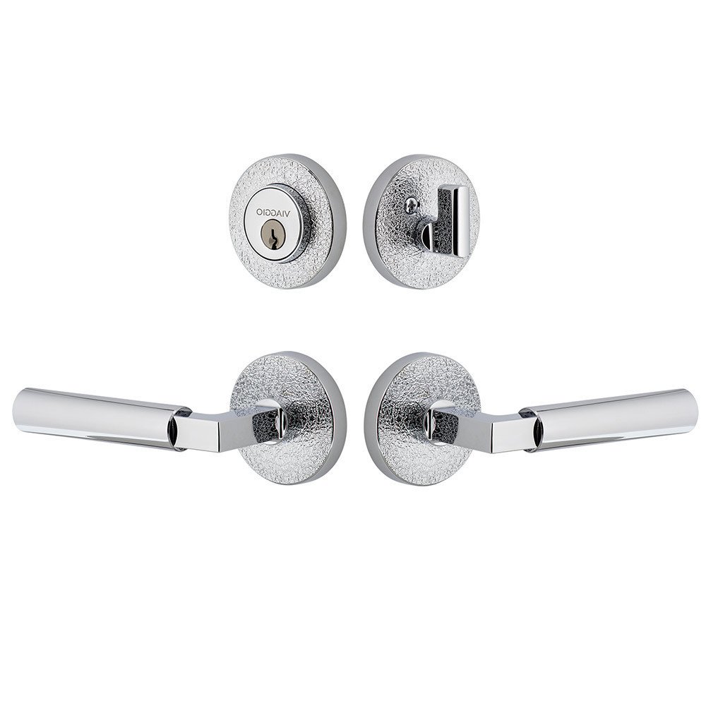 Circolo Leather Rosette with Contempo Smooth Lever and matching Deadbolt in Bright Chrome