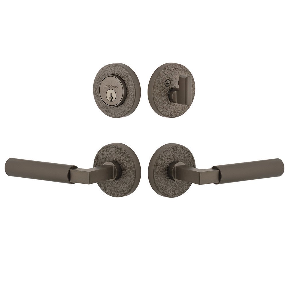 Circolo Leather Rosette with Contempo Smooth Lever and matching Deadbolt in Titanium Gray