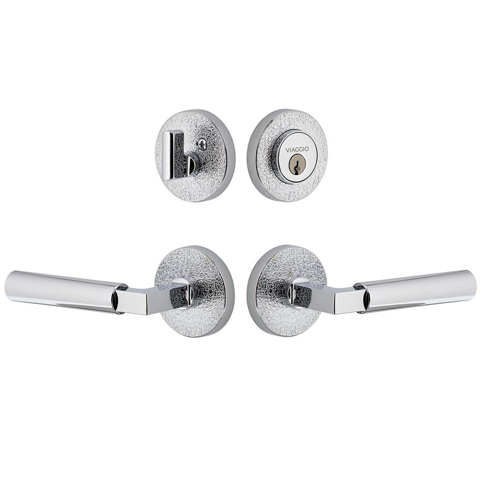 Circolo Leather Rosette with Contempo Smooth Lever and matching Deadbolt in Bright Chrome