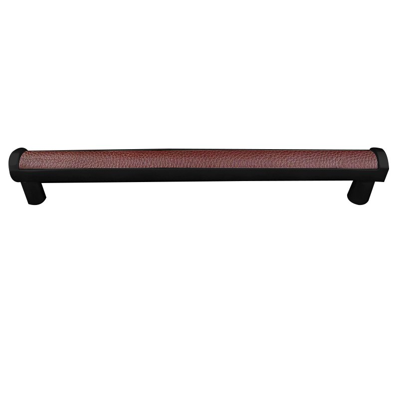 12" Centers Milazzo Equestre Pull in Oil Rubbed Bronze with Brown Leather Insert