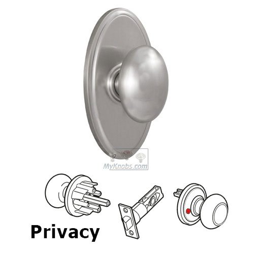 Privacy Knob - Oval Plate with Julienne Door Knob in Satin Nickel