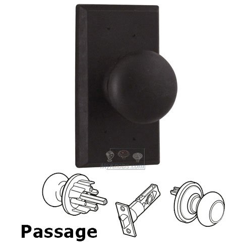 Passage Knob - Rectangle Plate with Wexford Door Knob in Oil Rubbed Bronze
