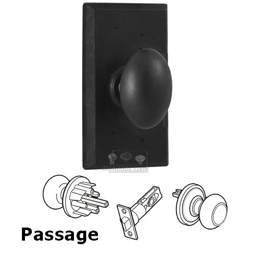 Passage Knob - Rectangle Plate with Durham Door Knob in Black