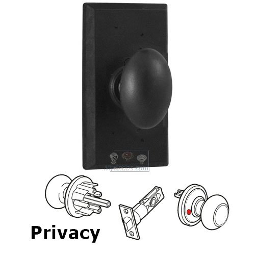Privacy Knob - Rectangle Plate with Durham Door Knob in Black
