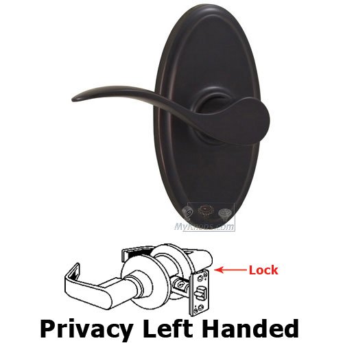 Left Handed Privacy Lever - Oval Plate with Bordeau Door Lever in Oil Rubbed Bronze