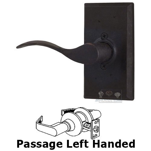 Left Handed Passage Lever - Rectangle Plate with Carlow Door Lever in Oil Rubbed Bronze