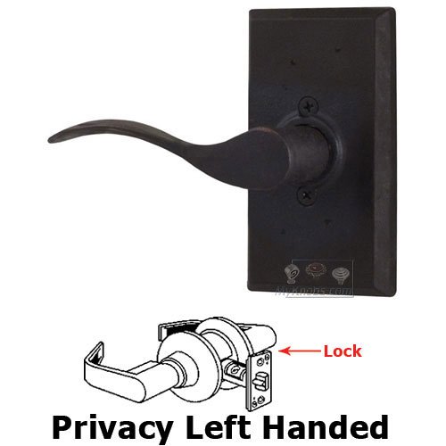 Left Handed Privacy Lever - Rectangle Plate with Carlow Door Lever in Oil Rubbed Bronze