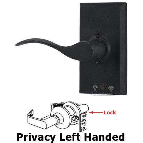 Left Handed Privacy Lever - Square Plate with Carlow Door Lever in Black